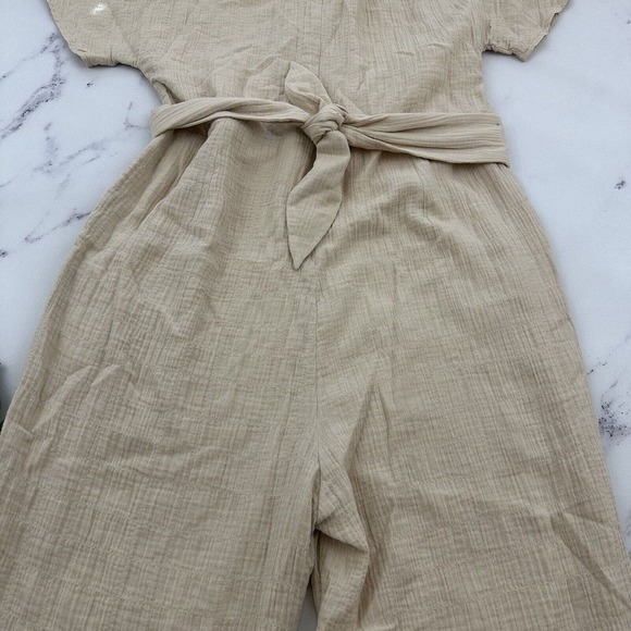 GParrish x Roolee Womens Wide Leg Jumpsuit Size M Cream Wrap Top Textured - Picture 9 of 10